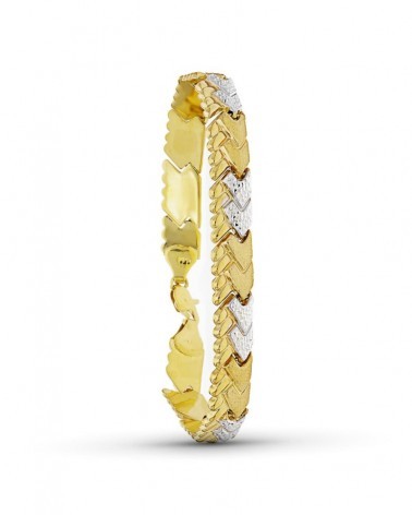 Pulsera oro 18k bicolor estampada circonitas 19cm