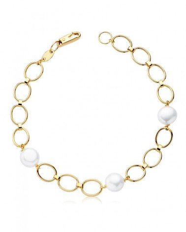 Pulsera oro 18k eslabones ovalados perlas cultivadas 18cm