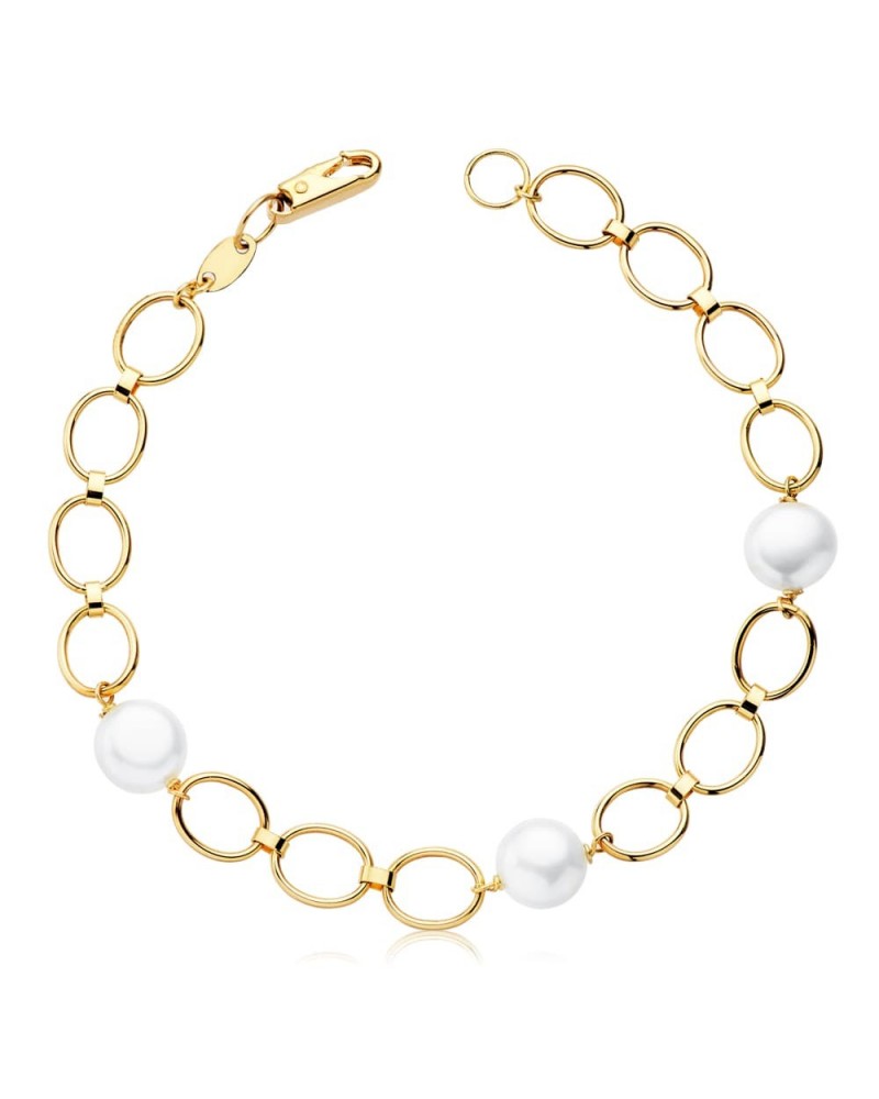 Pulsera oro 18k eslabones ovalados perlas cultivadas 18cm