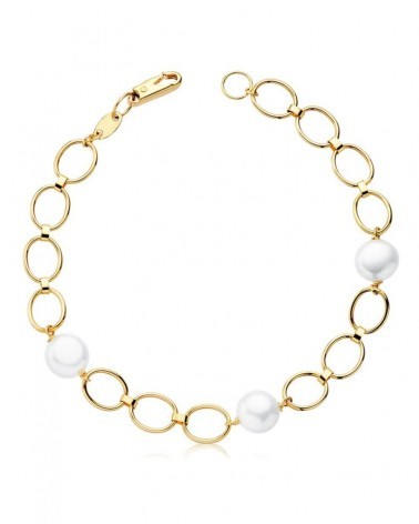 Pulsera oro 18k eslabones ovalados perlas cultivadas 18cm