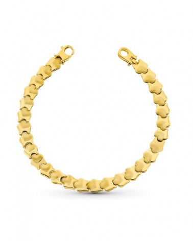 Pulsera oro amarillo 18k corazones mate y brillo 19cm