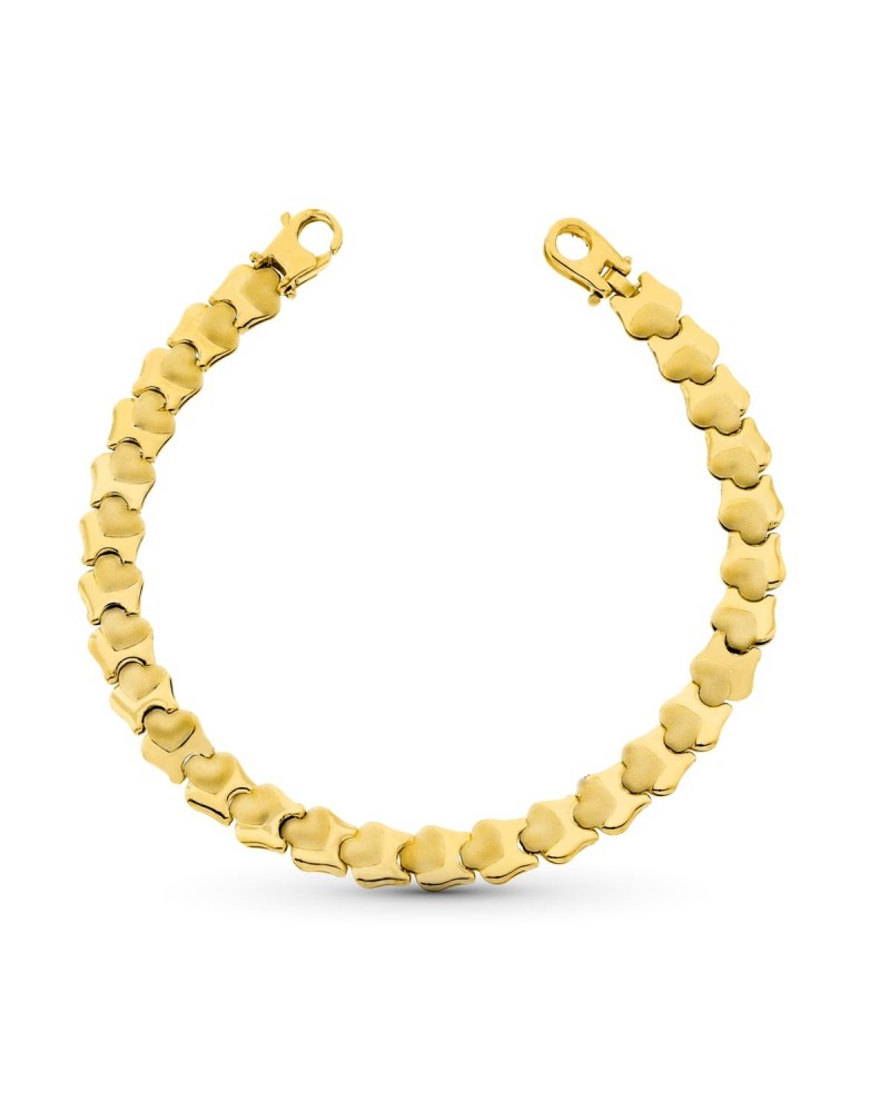 Pulsera oro amarillo 18k corazones mate y brillo 19cm