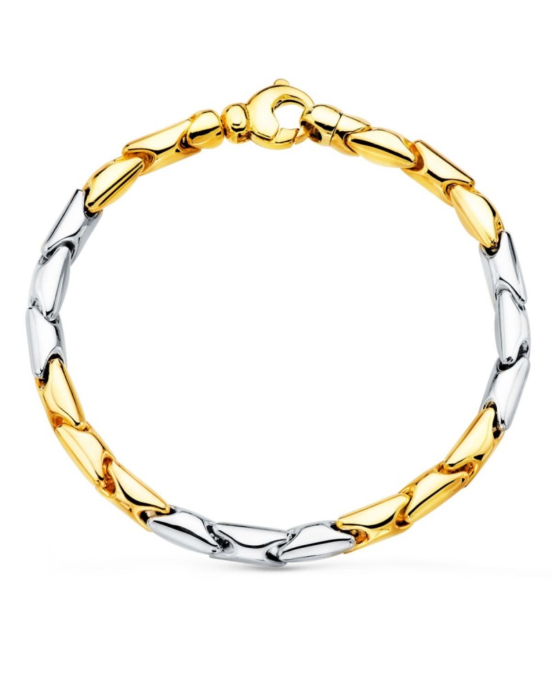Pulsera oro 18k bicolor eslabones articulados 5mm