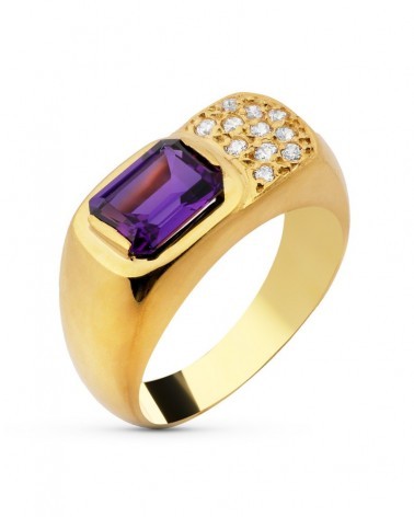 Sortija oro 18k amatista circonita 8x6mm