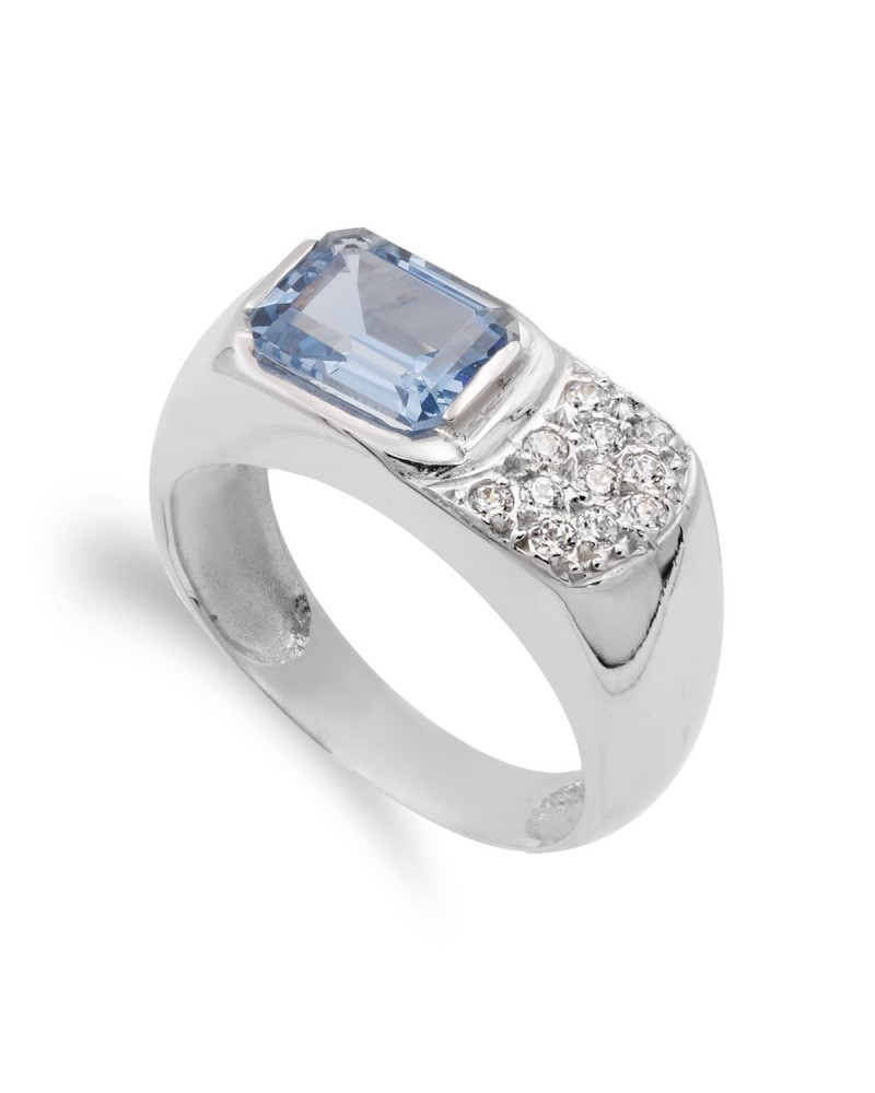 Sortija oro blanco 18k aguamarina circonitas