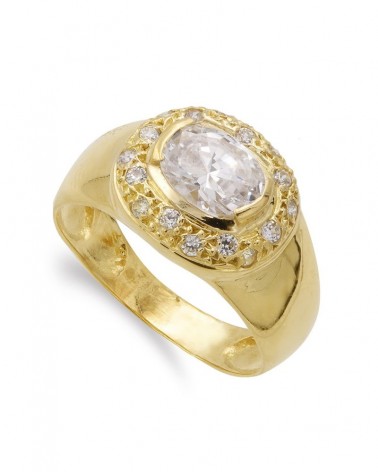Sortija oro amarillo 18k circonitas blancas 13mm