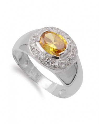 Sortija oro blanco 18k topacio circonitas 13mm