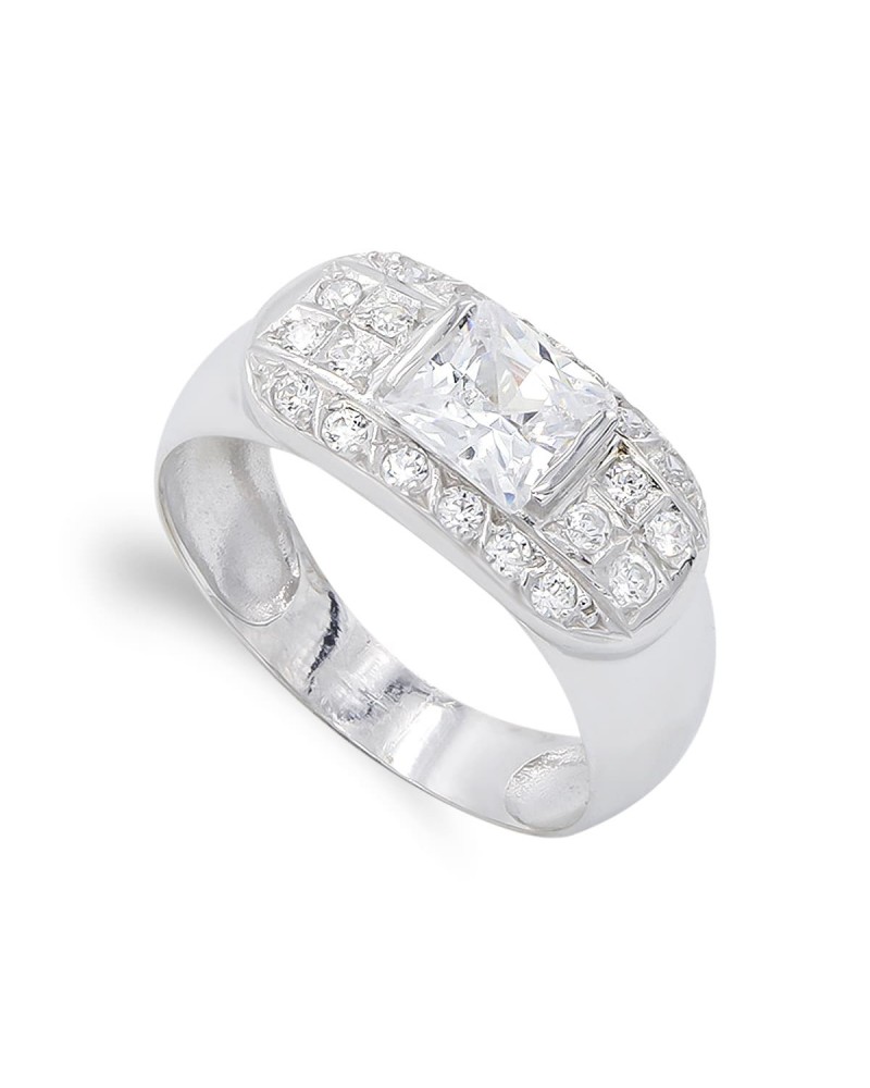 Sortija oro blanco 18k piedra circonitas 9mm