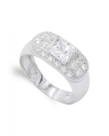 Sortija oro blanco 18k piedra circonitas 9mm