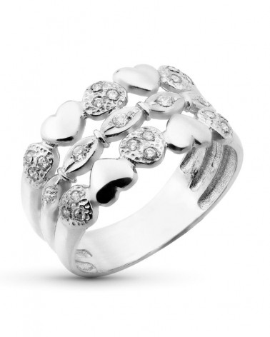 Sortija oro blanco 18k tres hilos corazones 11,5mm