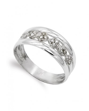 Sortija oro blanco 18k circonitas entrelazadas 9mm