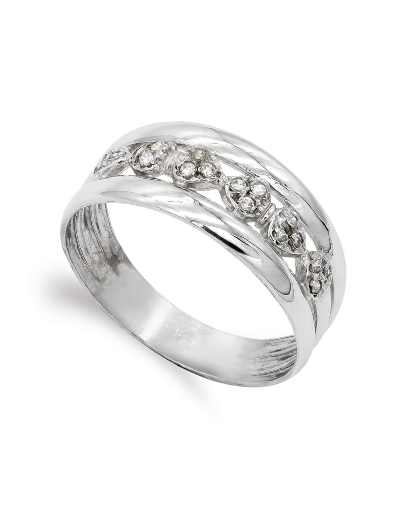 Sortija oro blanco 18k circonitas entrelazadas 9mm