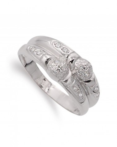 Sortija oro blanco 18k dos cuerpos circonitas 8,5mm