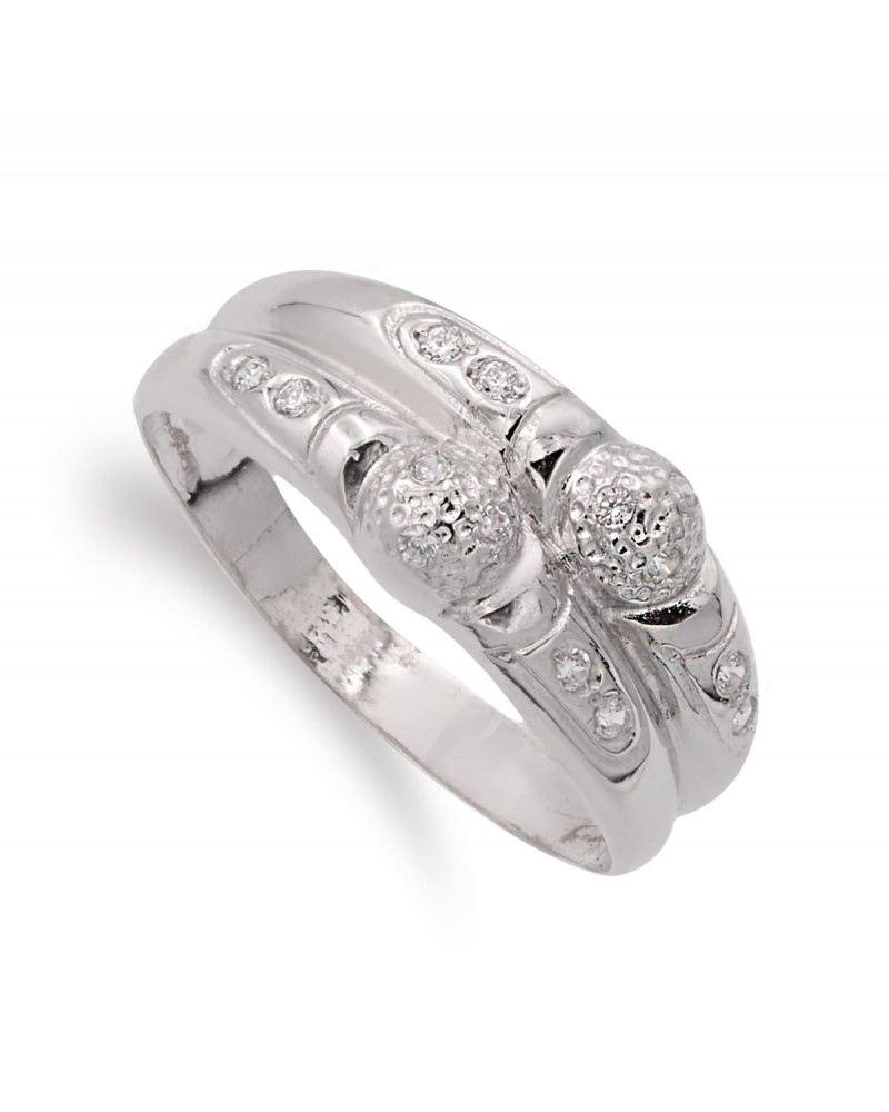 Sortija oro blanco 18k dos cuerpos circonitas 8,5mm