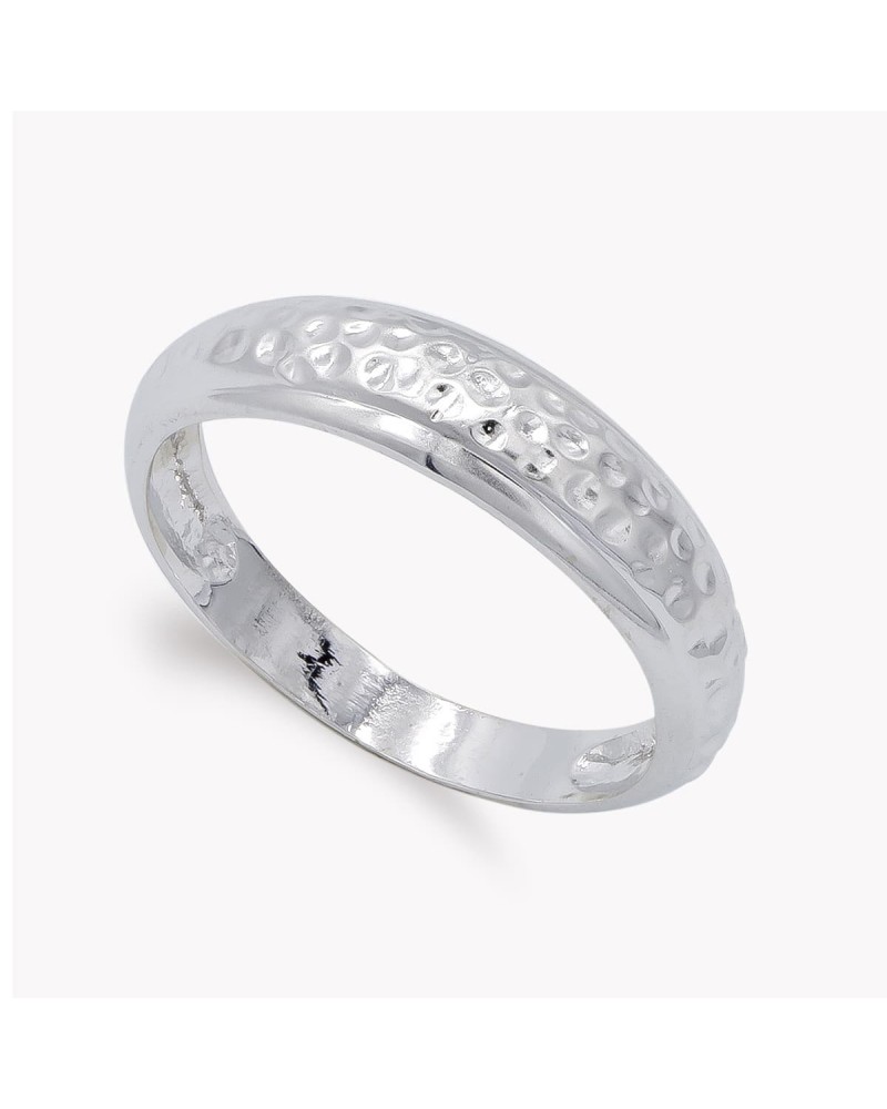 Sortija oro blanco 18k lisa martillada 5mm