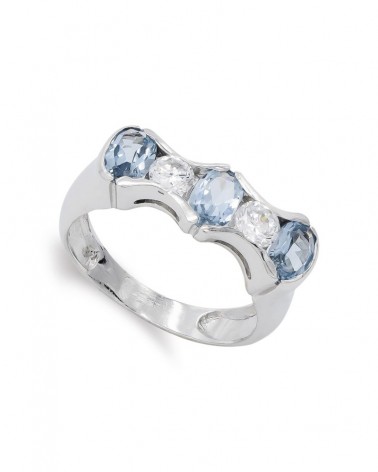 Sortija oro blanco 18k aguamarina circonita 7mm