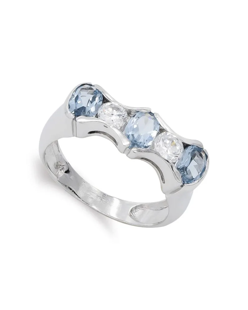 Sortija oro blanco 18k aguamarina circonita 7mm