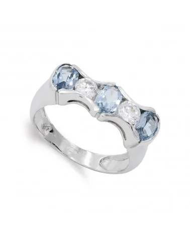 Sortija oro blanco 18k aguamarina circonita 7mm