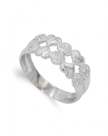 Sortija oro blanco 18k corazones circonitas 8,5mm
