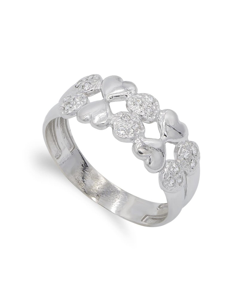 Sortija oro blanco 18k corazones circonitas 8,5mm
