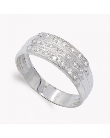 Sortija oro blanco 18k circonitas tres filas 7mm