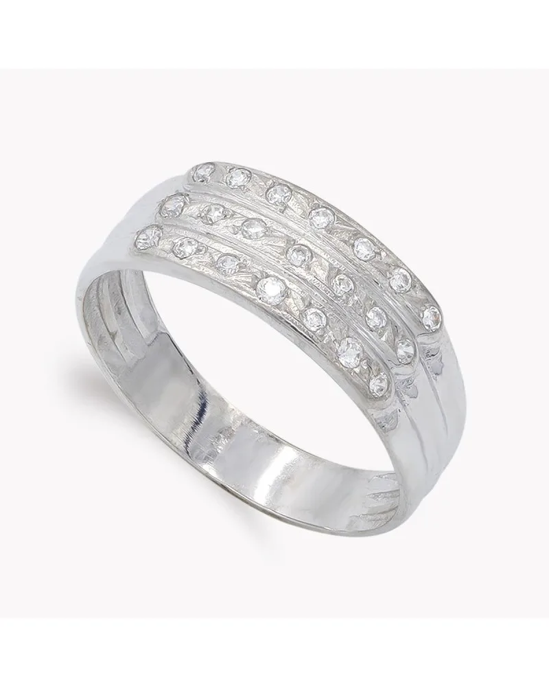 Sortija oro blanco 18k circonitas tres filas 7mm