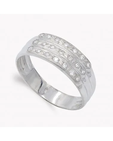 Sortija oro blanco 18k circonitas tres filas 7mm
