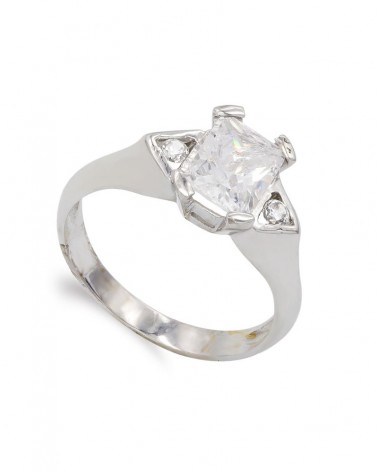 Sortija oro blanco 18k circonita garras 8mm