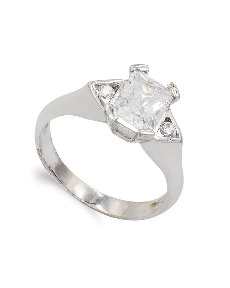 Sortija oro blanco 18k circonita garras 8mm