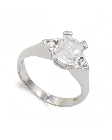Sortija oro blanco 18k circonita garras 8mm