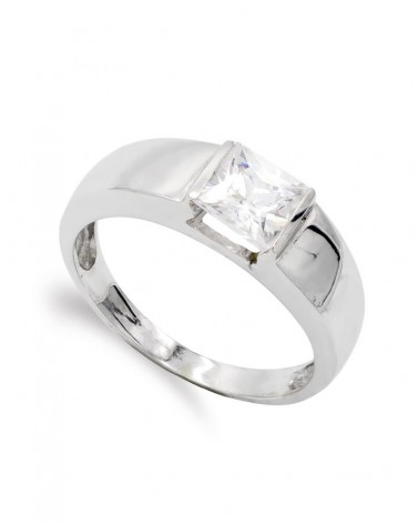 Sortija oro blanco 18k circonita cuadrada 6mm