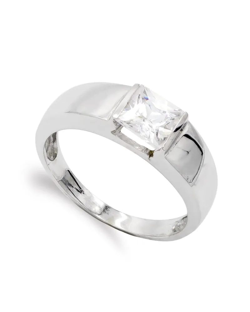 Sortija oro blanco 18k circonita cuadrada 6mm