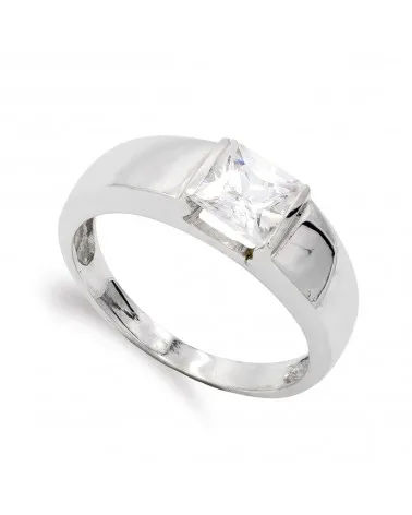 Sortija oro blanco 18k circonita cuadrada 6mm