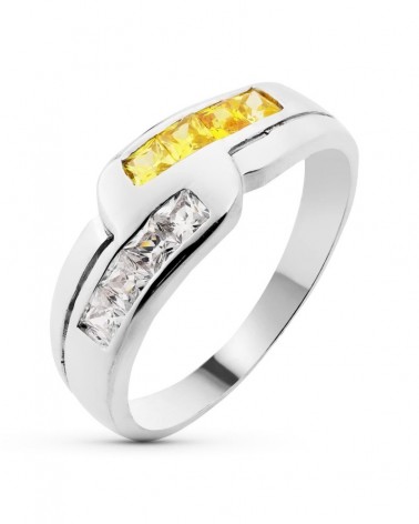 Sortija oro blanco 18k circonita amarilla 7,5mm