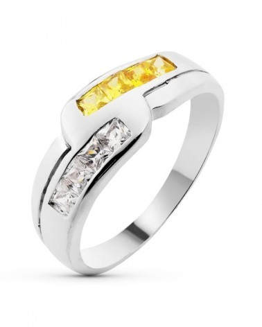 Sortija oro blanco 18k circonita amarilla 7,5mm