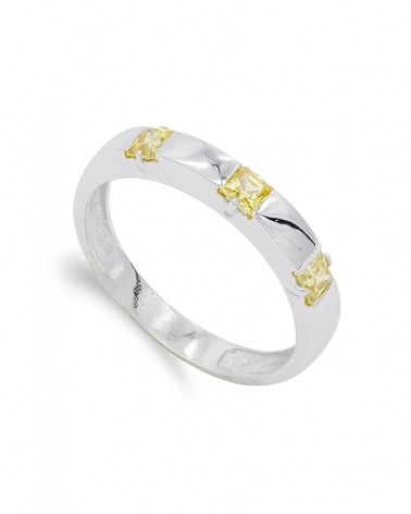 Sortija oro blanco 18k circonitas amarillas 3mm