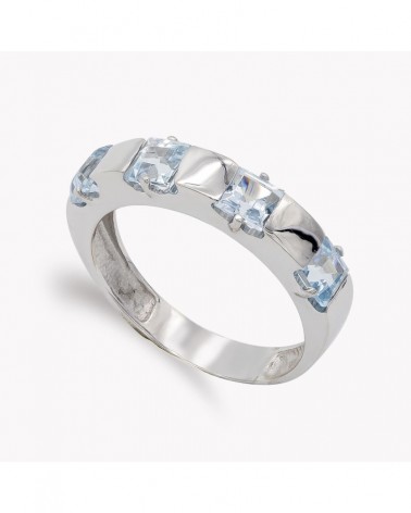 Sortija oro blanco 18k piedras color aguamarina 4mm