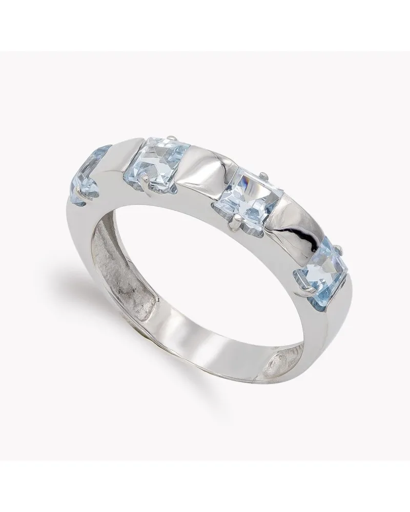 Sortija oro blanco 18k piedras color aguamarina 4mm