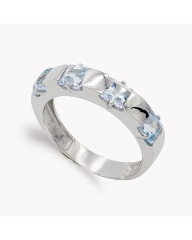 Sortija oro blanco 18k piedras color aguamarina 4mm