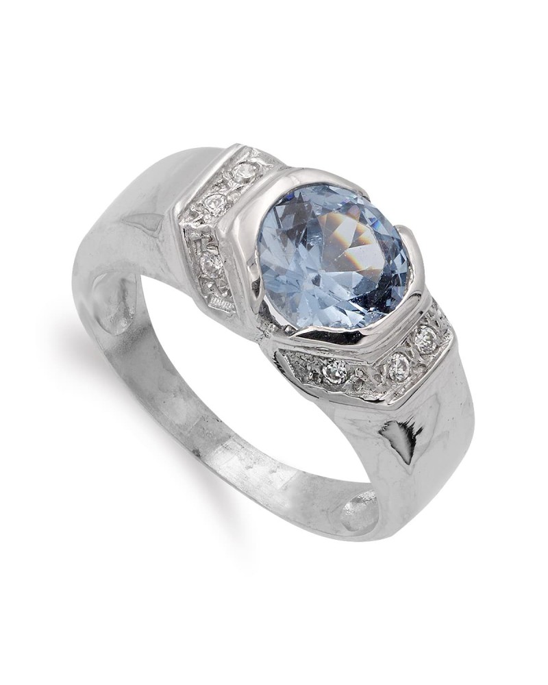 Sortija oro blanco 18k aguamarina circonitas 8mm