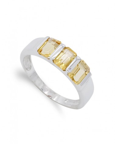 Sortija oro blanco 18k tres piedras amarillas 6mm
