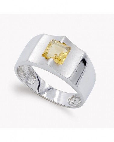 Sortija oro blanco 18k circonita cuadrada 9mm