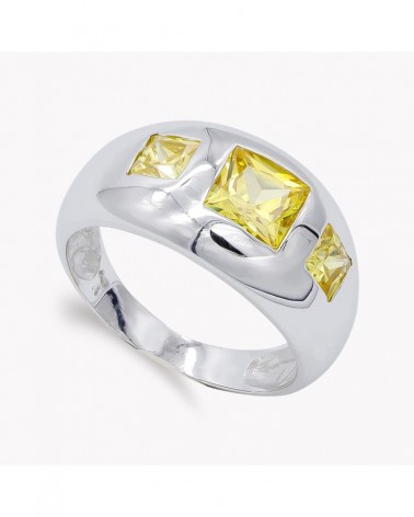 Sortija oro blanco 18k circonitas amarillas 11mm