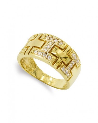 Sortija oro 18k amarillo cruces circonitas 10mm