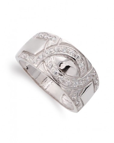 Sortija oro blanco 18k circonitas ancho 10mm