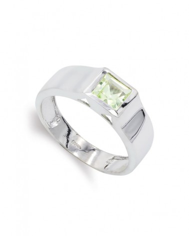 Sortija oro blanco 18k olivina engaste rectangular 6mm