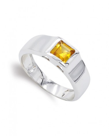 Sortija oro blanco 18k topacio amarillo 6mm