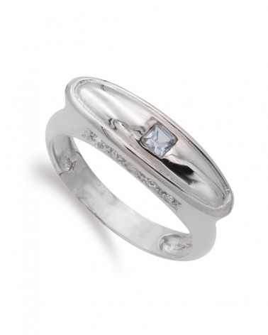 Sortija oro blanco 18k aguamarina circonita 7mm