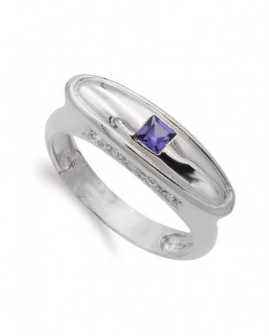 Sortija oro blanco 18k amatista cuadrada circonita 7mm