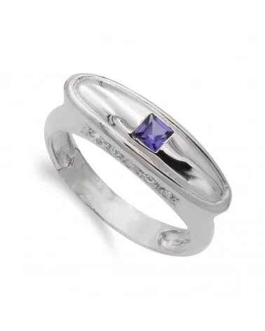 Sortija oro blanco 18k amatista cuadrada circonita 7mm